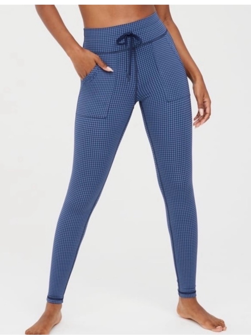 Offline by Aerie Mini Houndstooth Blue Drawcord Leggings M